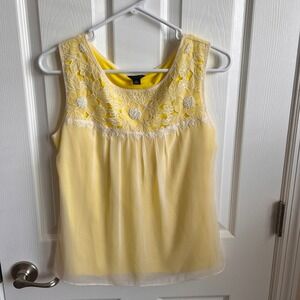Ann Taylor Floral Tank Top Beaded Embroidered Yellow Silk Blend Blouse‎ XS